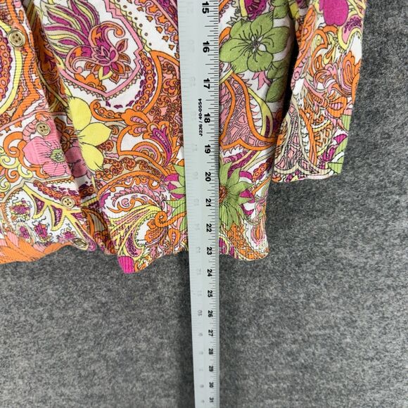 Talbots Cardigan Women M Medium Orange Floral V-Neck Long Sleeve Cotton Button - Picture 6 of 7